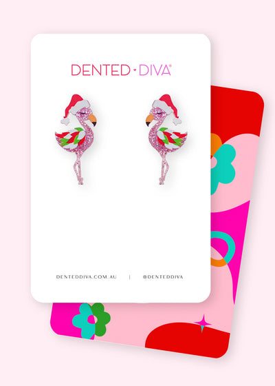 Fancy Christmas Flamingo- Statement Stud - Dented Diva