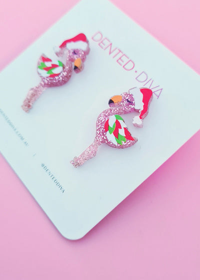 Fancy Christmas Flamingo- Statement Stud PRE ORDER - Dented Diva