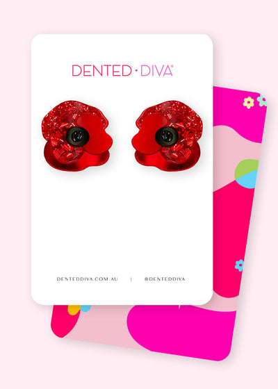 Villers Bretonneux - Poppy Collection Statement Stud - Dented Diva